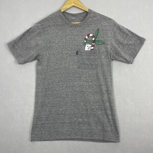 Ripndip T-Shirt Pocket Cat Candy Cane Christmas Holiday Gray Mens